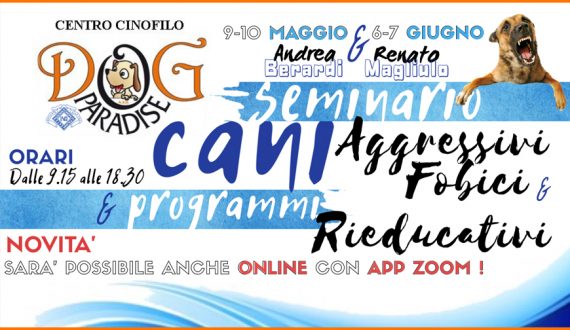 Dog Paradise - News - Seminari - Cani Aggressivi e Fobici - 2020 - OnLine Evidenza