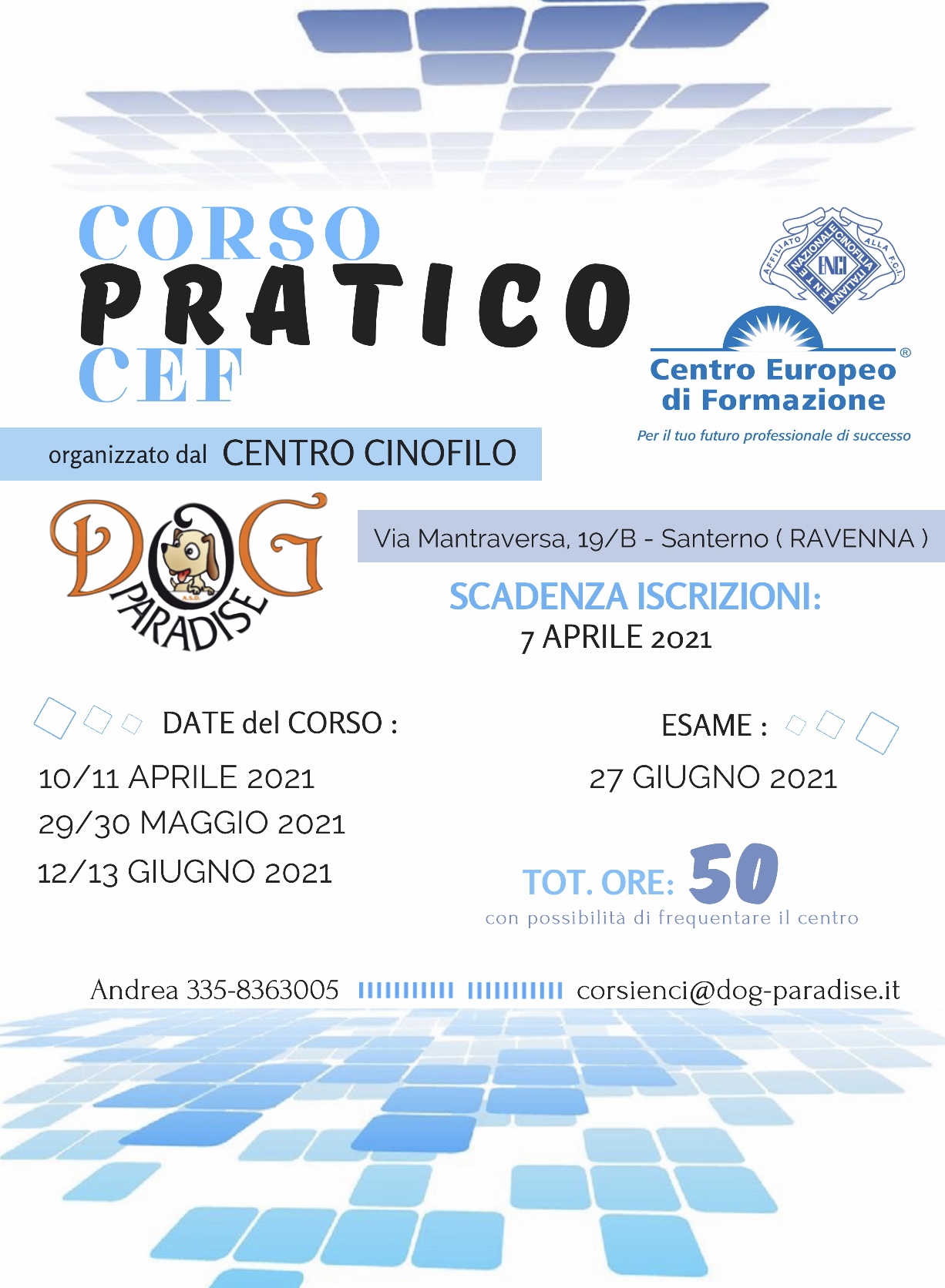 Dog Paradise - News - Corsi - Corso Pratico CEF 2021 - Locandina