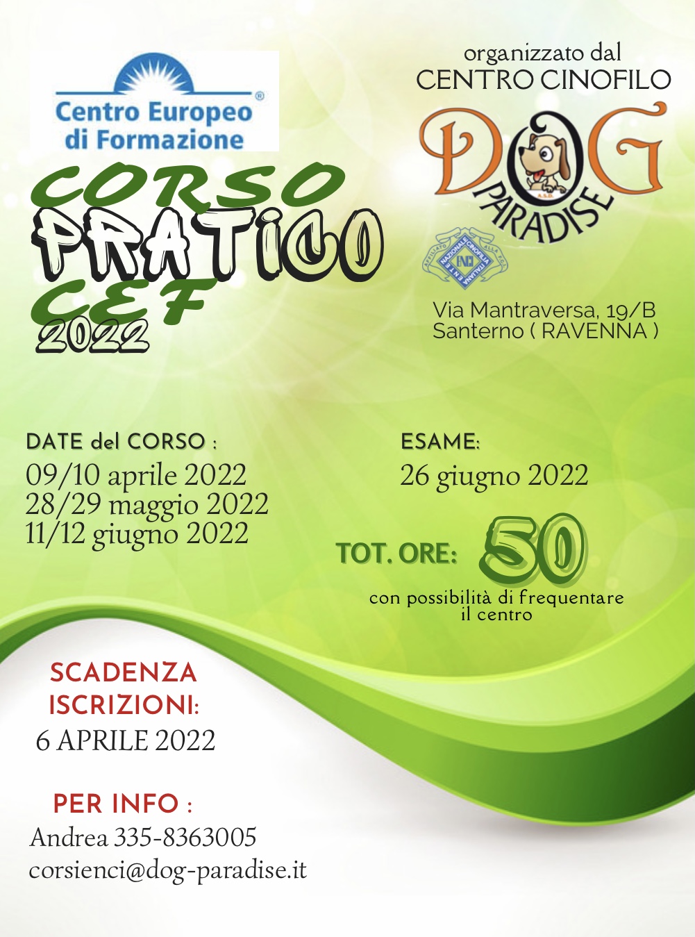 Dog Paradise - News - Corso Pratico CEF 2022 - Locandina